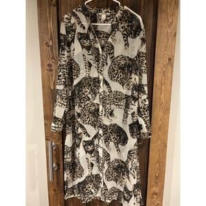 H&M Conscious Sheer Big Cat Leopard Print Duster Dress Swimsuit CoverUp Size 12